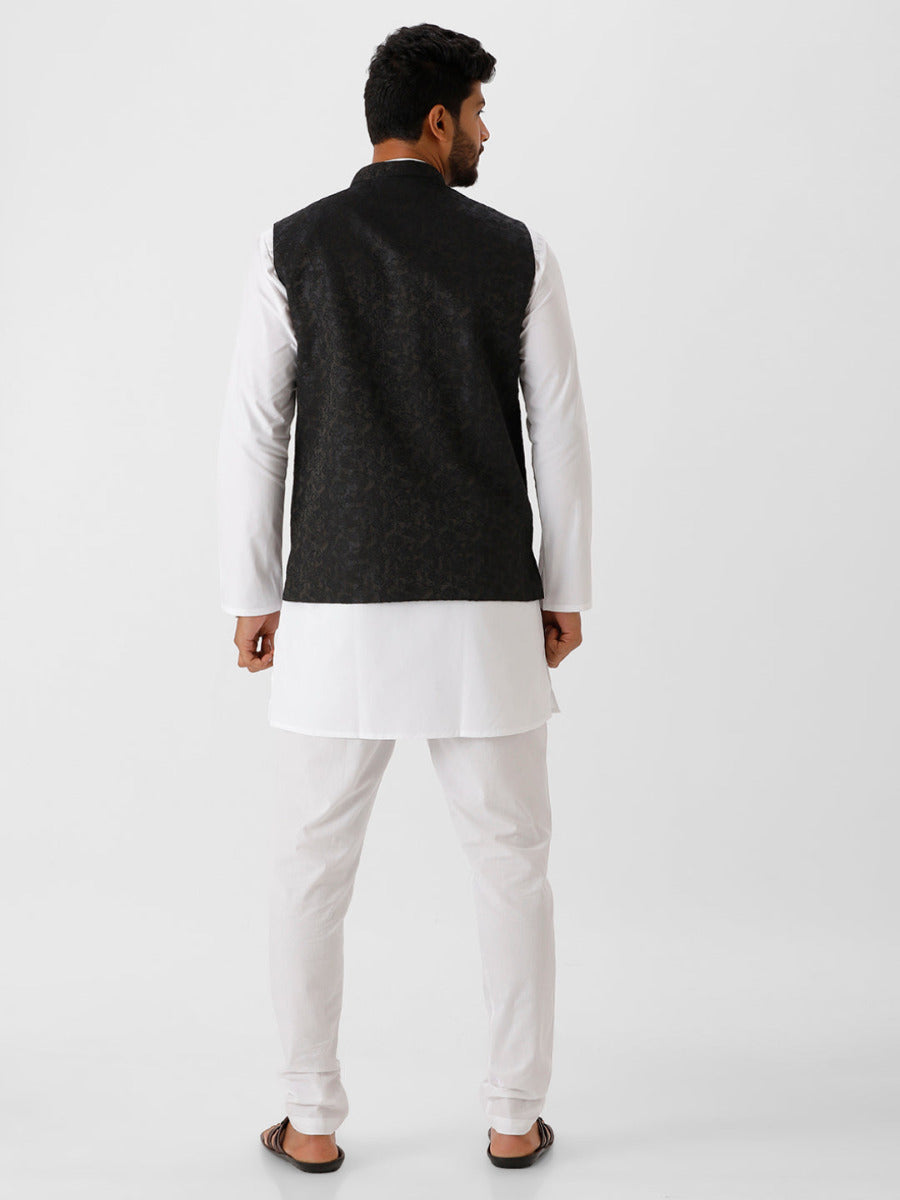 Mens Fancy Colour Nehru Jacket with Kurta Pants Set-Back view