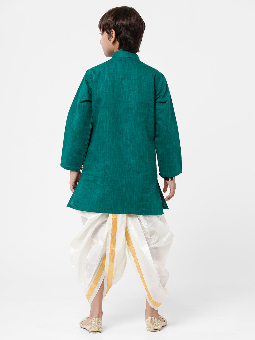Boys Kurta & Panchakacham Set Green-Back view