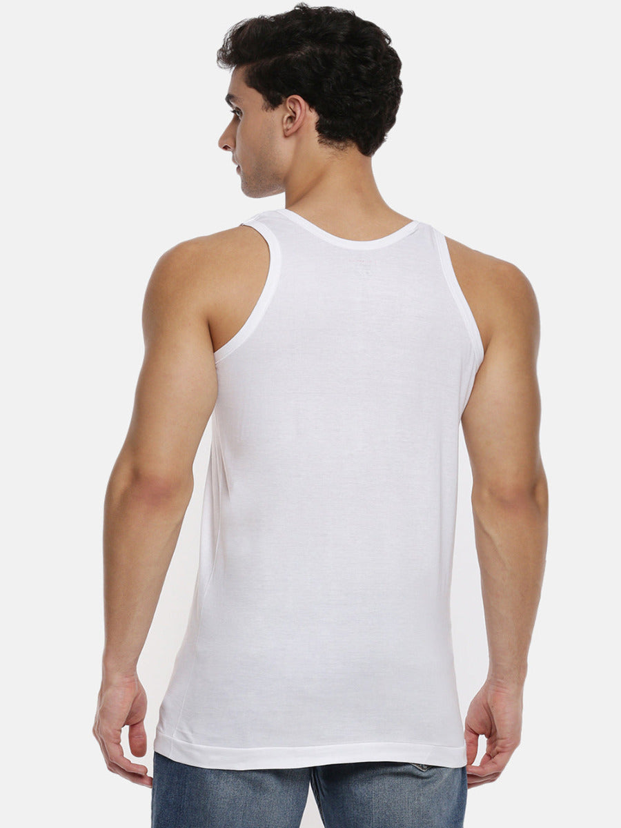 Mens Fine Cotton White Pocket Banian RN Sukra (2 PCs Pack)-Back view