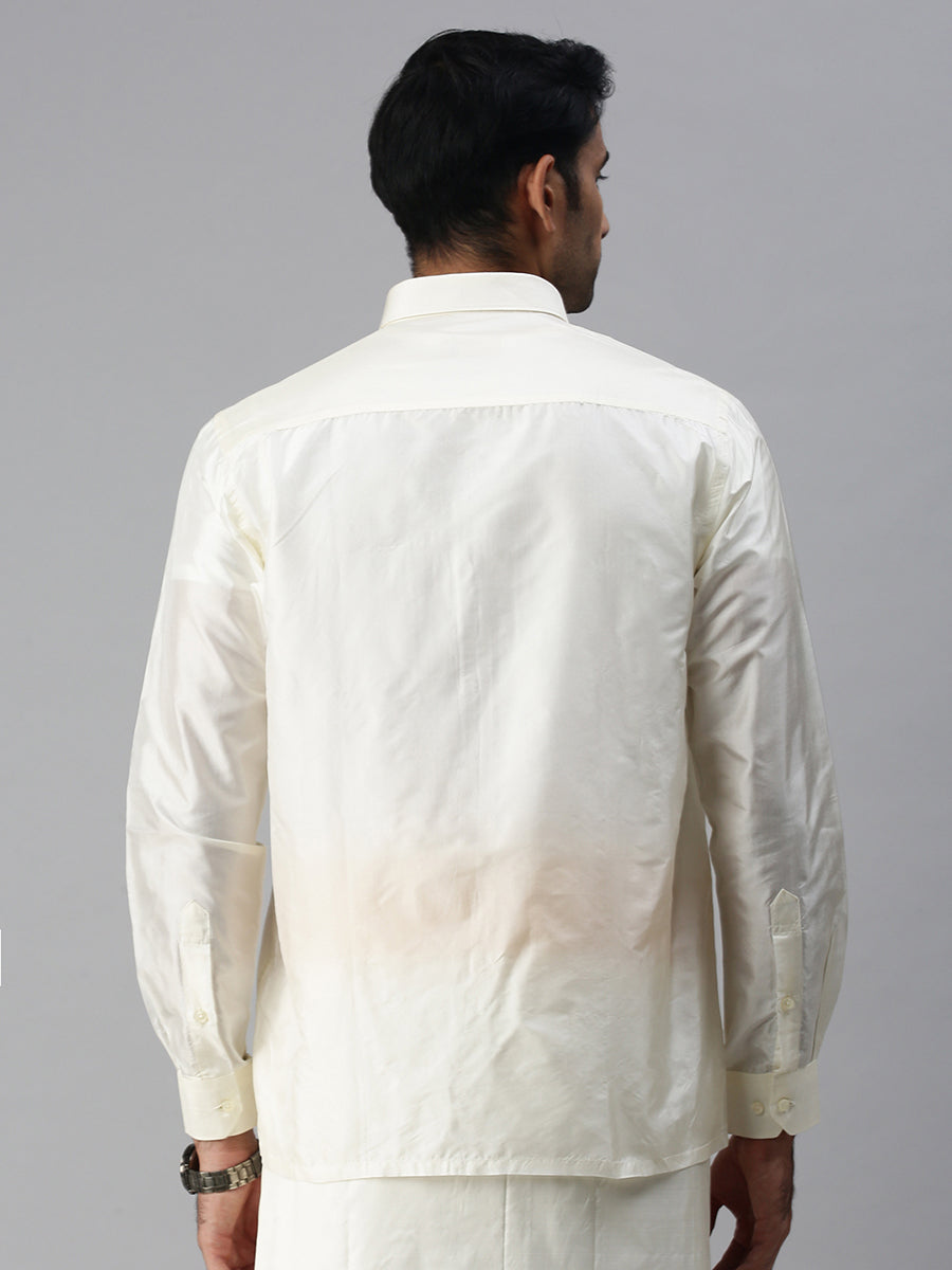 Mens Pure Silk Cream Shirt Full Sleeves Silk Mark-Back view