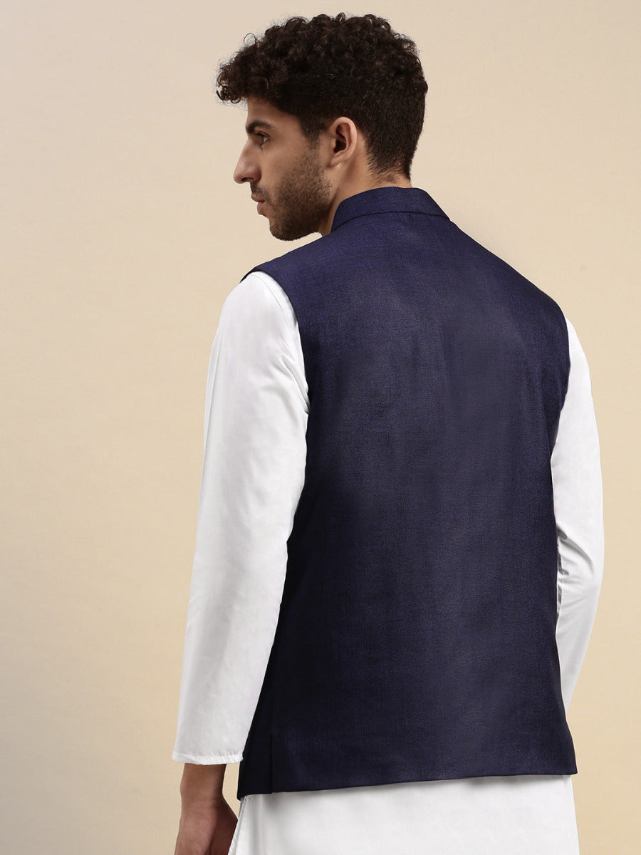 Mens Ethnic Jacket Navy DW14-Back view