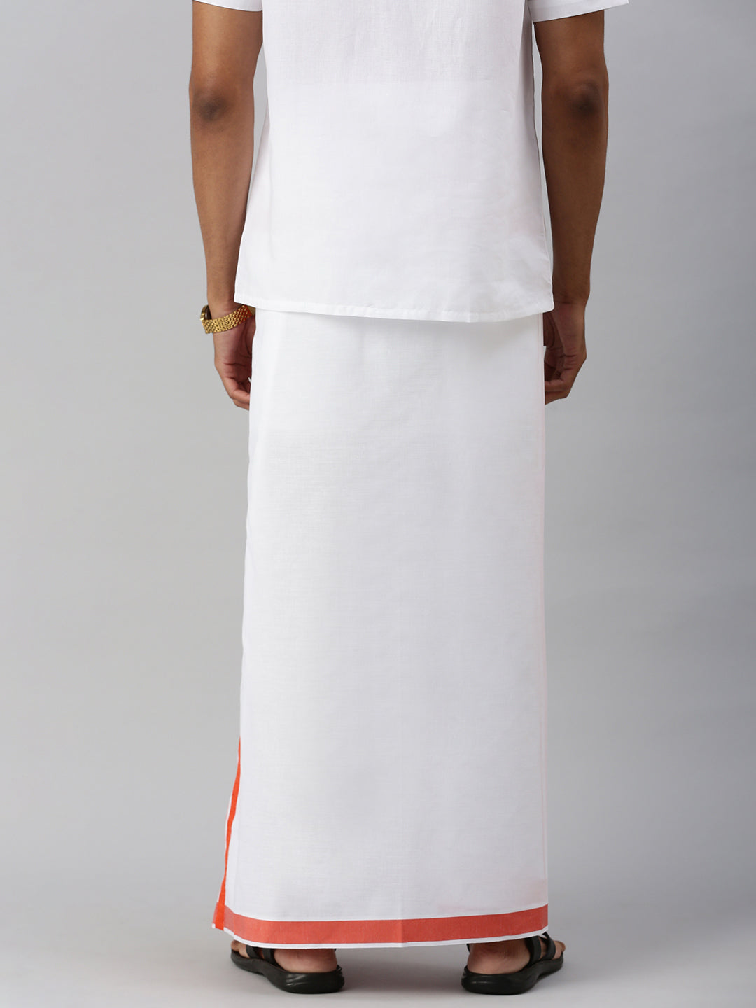 Men Cotton Blend Single Layer White Dhoti with Big Border 04