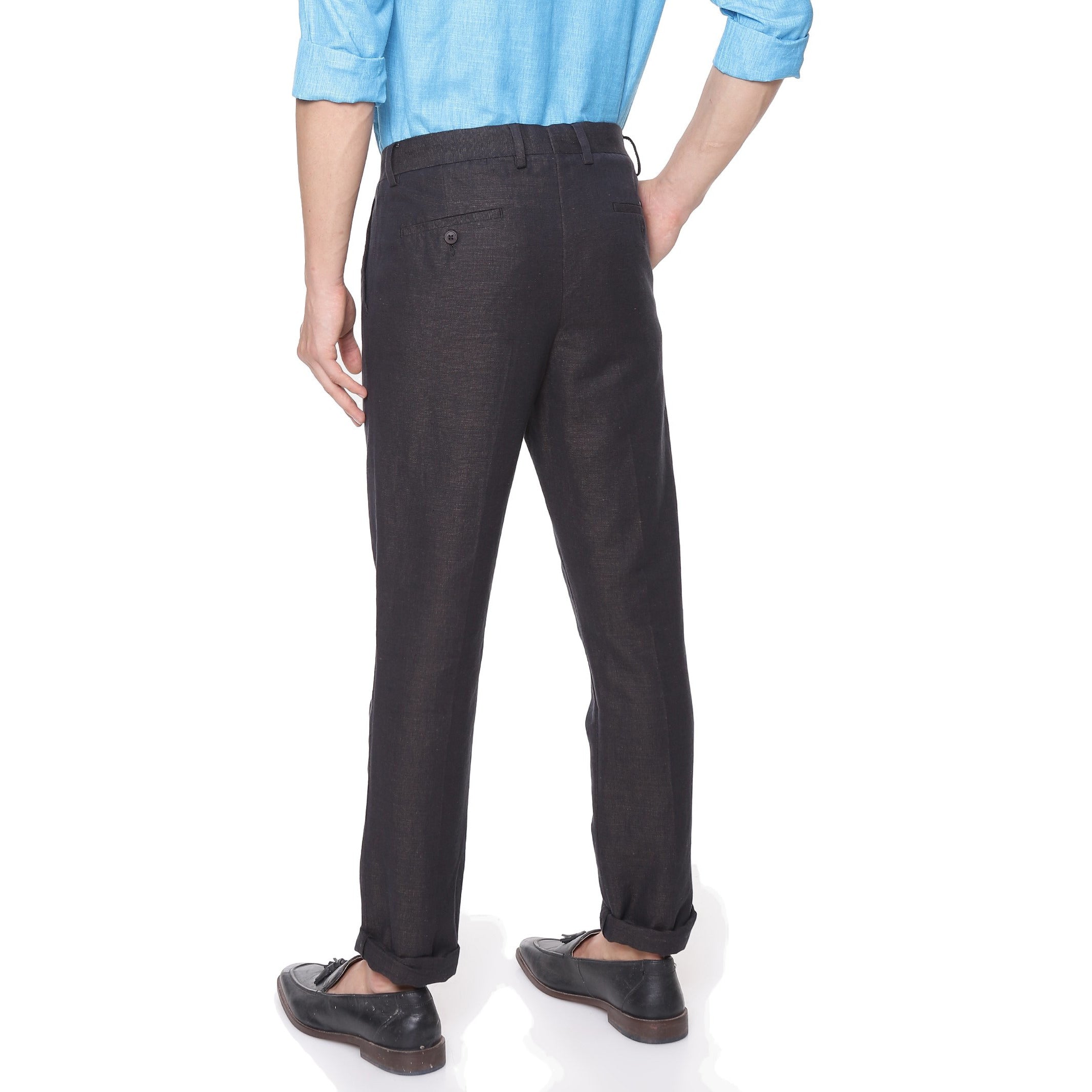 Mens Linen Cotton Pant Black Sandal-Back view