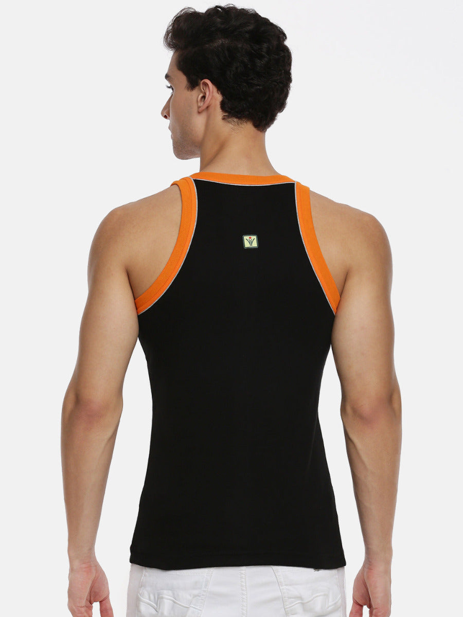 Mens Cotton Gym Vest RN Color Archery RN 5001 (2 PCs Pack)-Back view Black