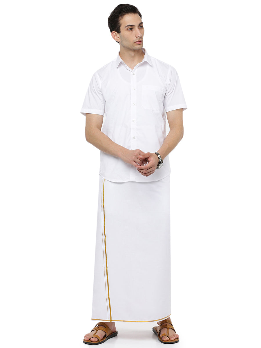 Mens Double Dhoti & Towel Set White 1/4" Kalasadan-Front view