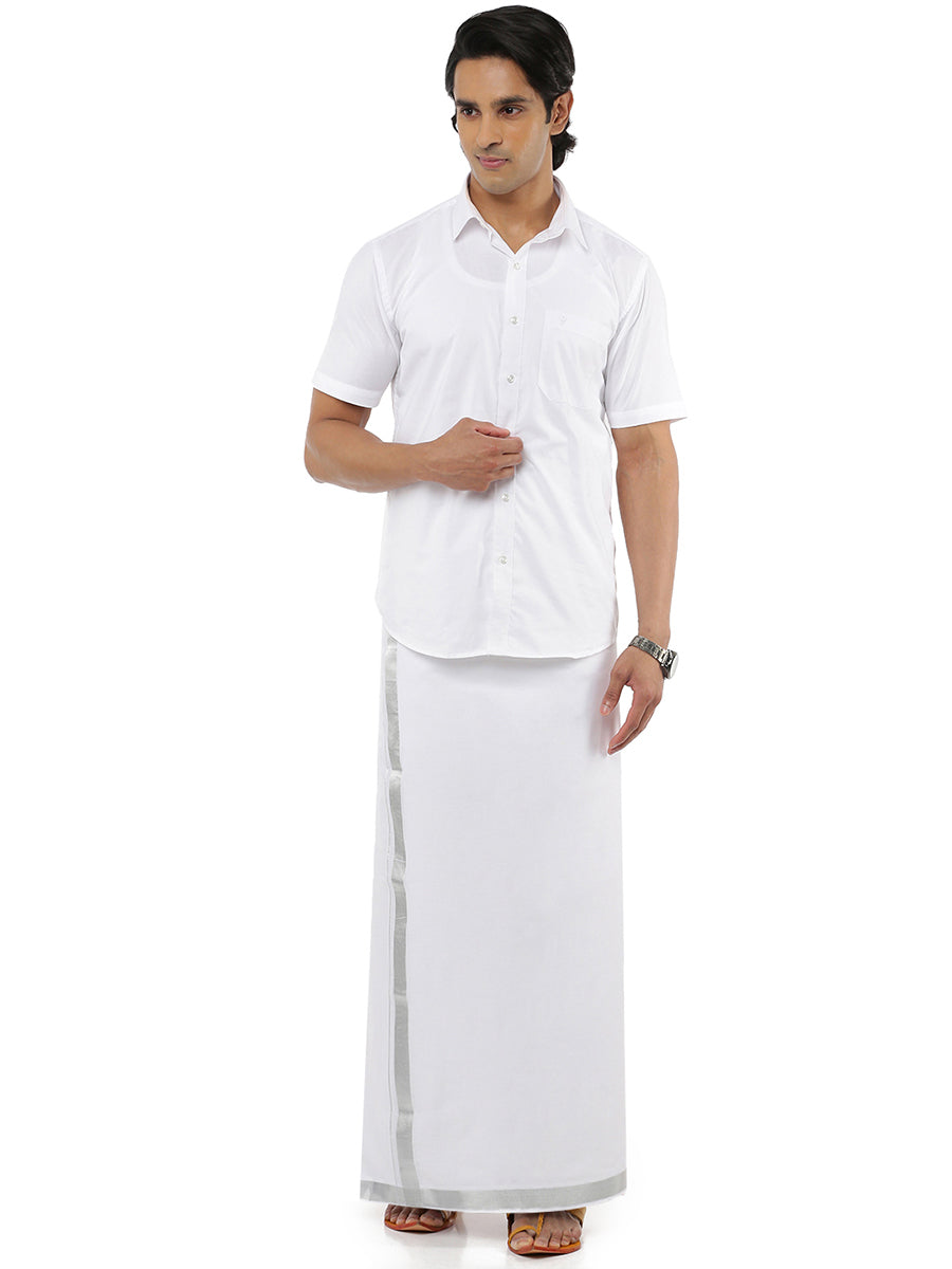 Mens Double Dhoti White with Silver Jari CCM508W-Full view