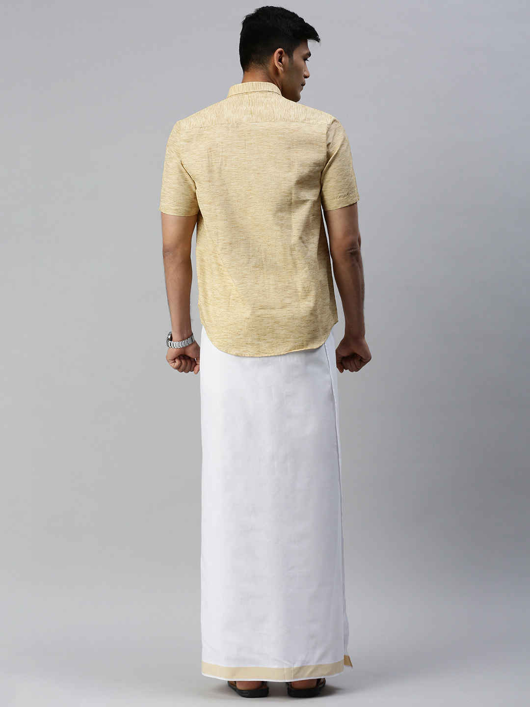 Mens Matching Border Adjustable Dhoti & Half Sleeves Shirt Set CC1-Back view