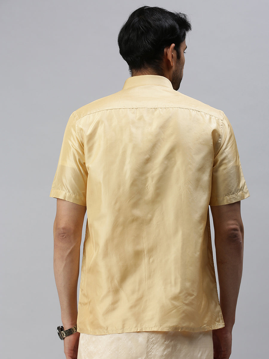 Mens Pure Silk Half Sleeves Shirt Dark Cream-Back view