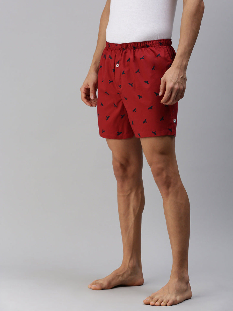 Mens Woven Boxer Shorts Red WS9-Side view