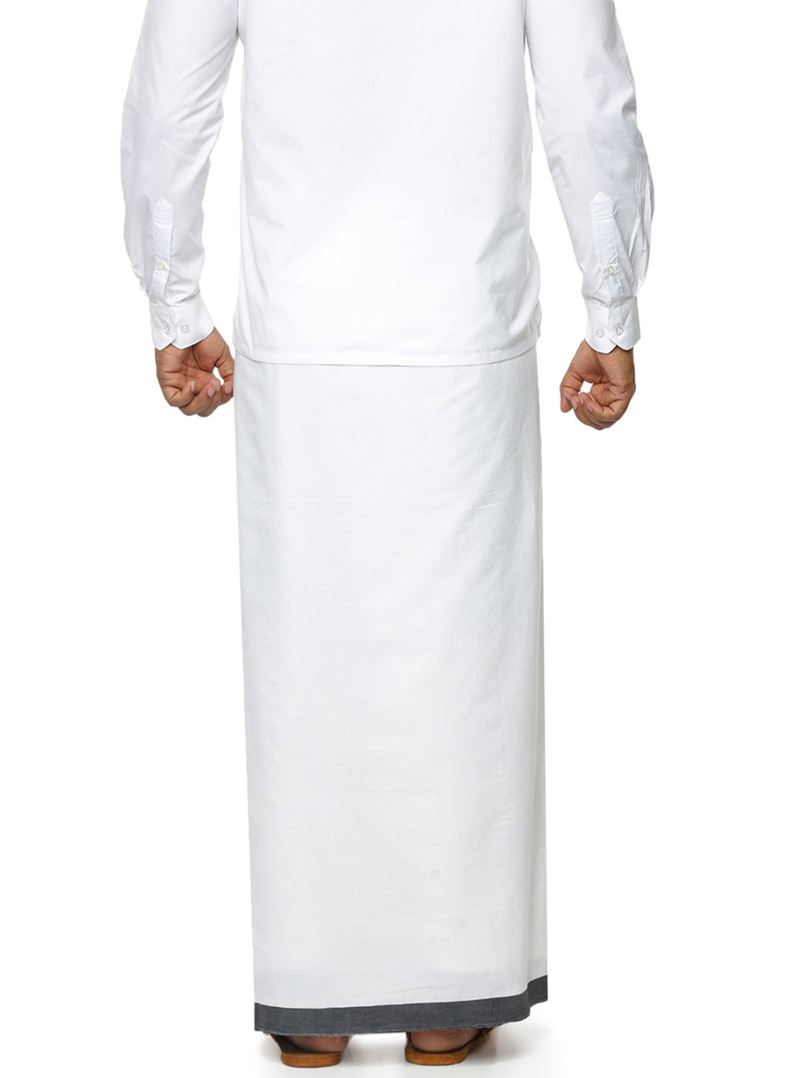 Mens Double Dhoti White with Fancy Border Panchami Spl Black-Back view