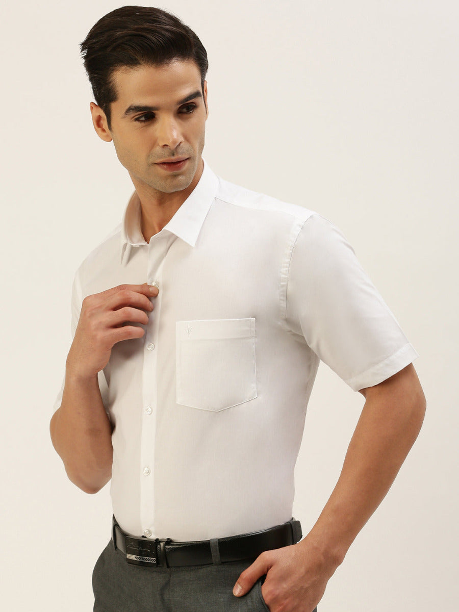 Mens Wrinkle Free White Shirt Half Sleeves Ever Win-Side view
