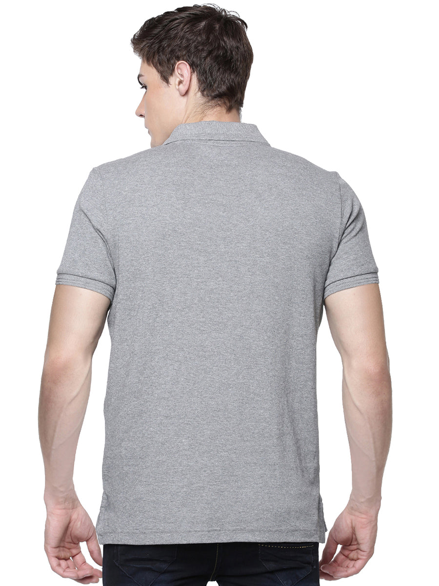 Super Combed Cotton Polo T-Shirt Grey Melange with Chest Pocket-Back view