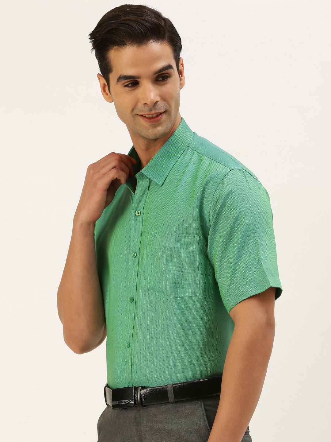 Mens Formal Shirt Half Sleeves Green CY10-Side view