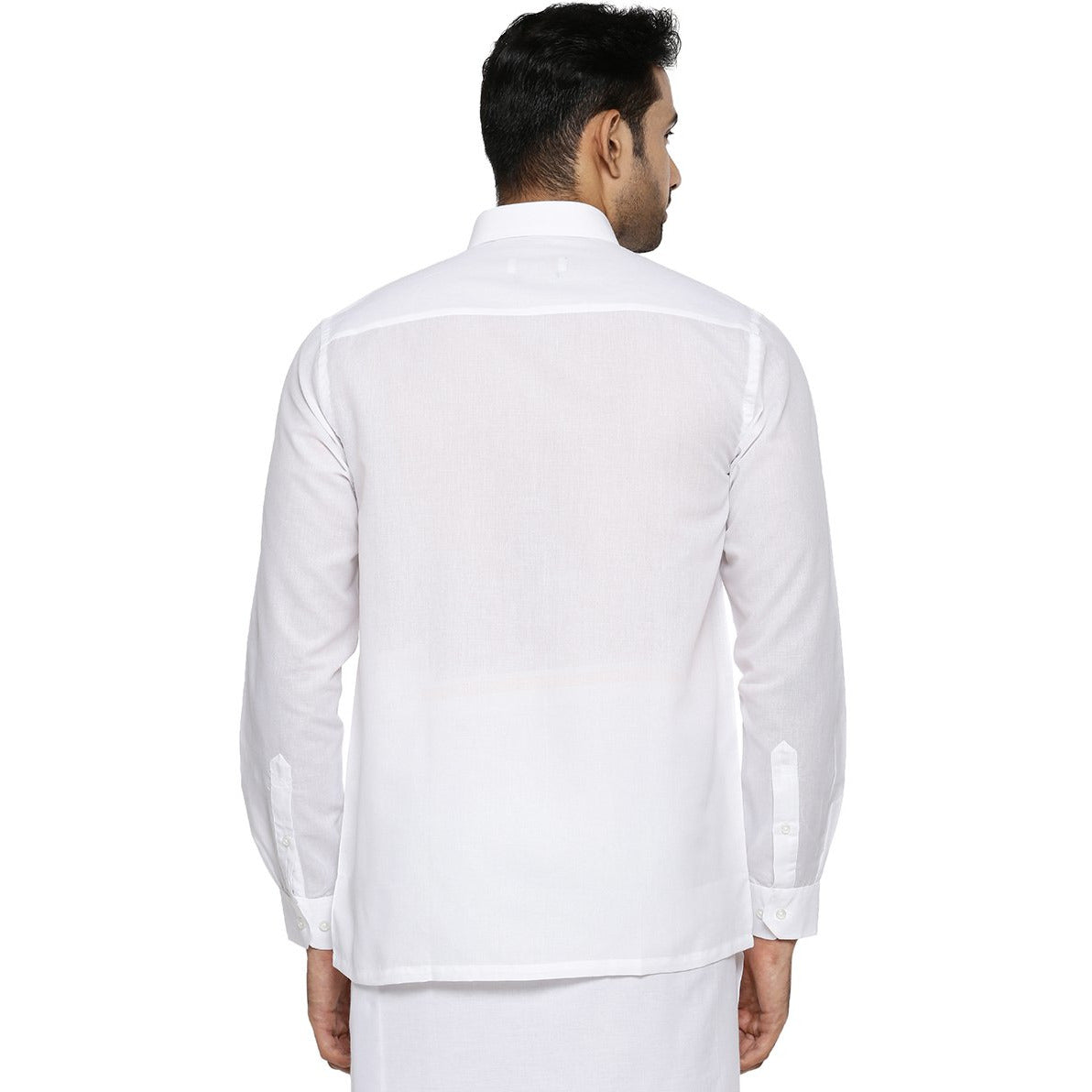 Mens Cotton Mixed White Shirt Full Sleeves Nanow -Back view