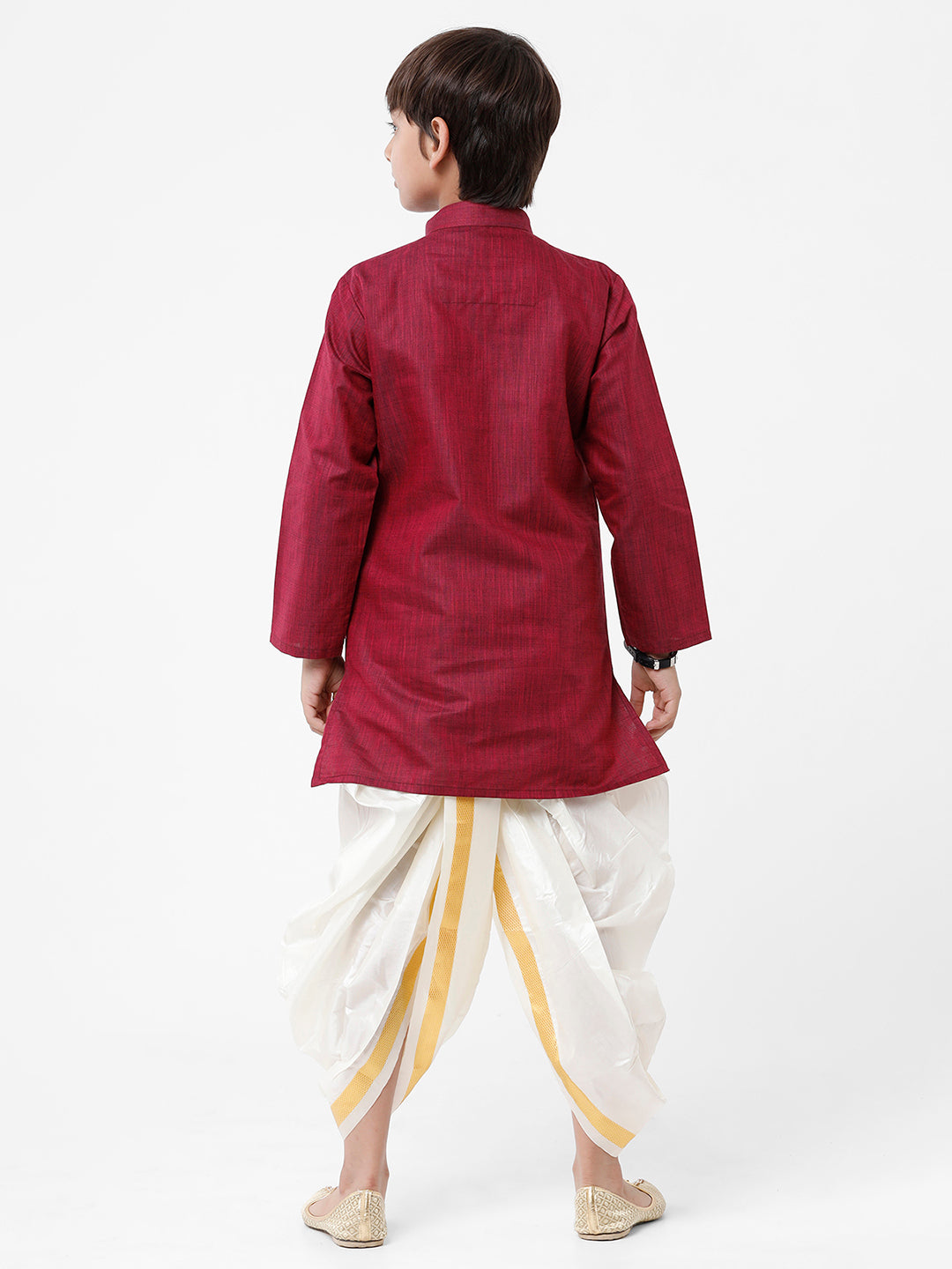 Boys Kurta & Panchakacham Set Maroon-Back view
