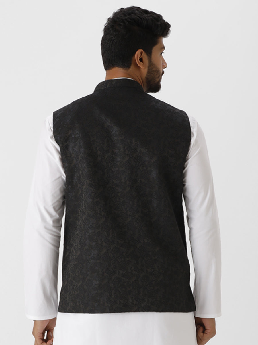 Mens Fancy Ethnic Jacket Black-Back view