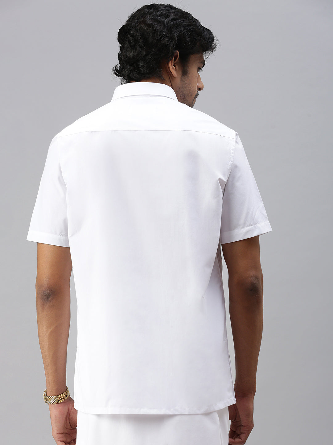 Mens Wrinkle Free White Shirt Half Sleeves Soft Touch-Back view