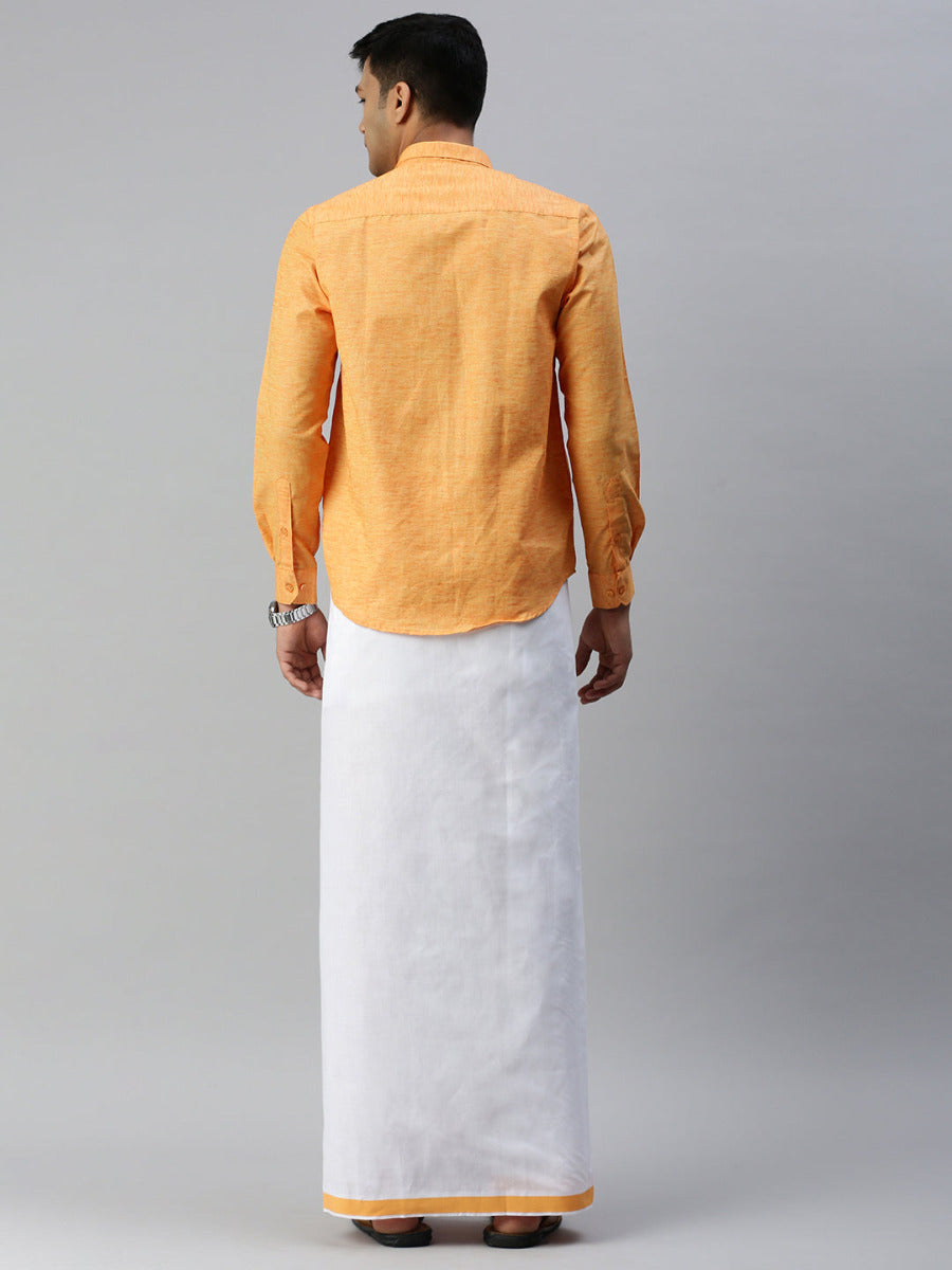 Mens Matching Border Adjustable Dhoti & Full Sleeves Shirt Set Orange CC2-Back view