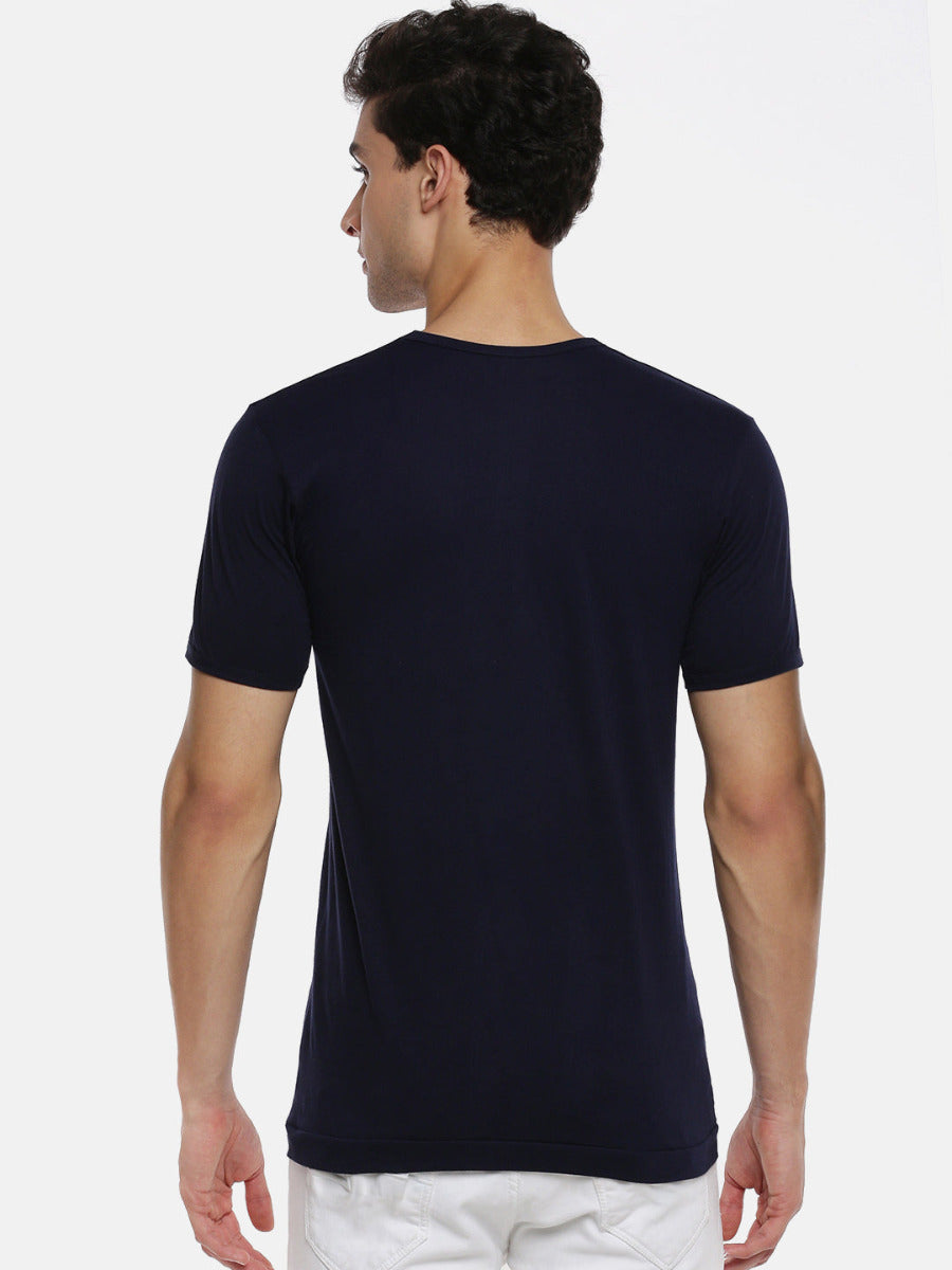 Mens Fine Cotton Color Sleeve Banian RNS Sukra (2 PCs Pack)-Back view blue