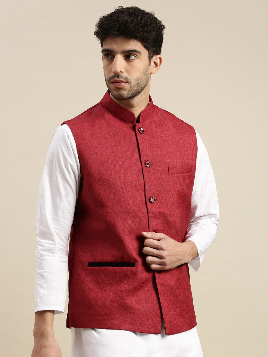 Mens Nehru Jacket Maroon  DB1-Side view