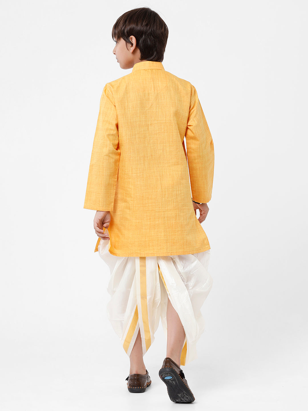 Boys Kurta & Panchakacham Set Yellow-Back view