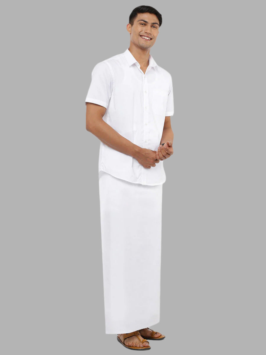 Mens Single Dhoti White with Small Border Naval Paramas-Full view