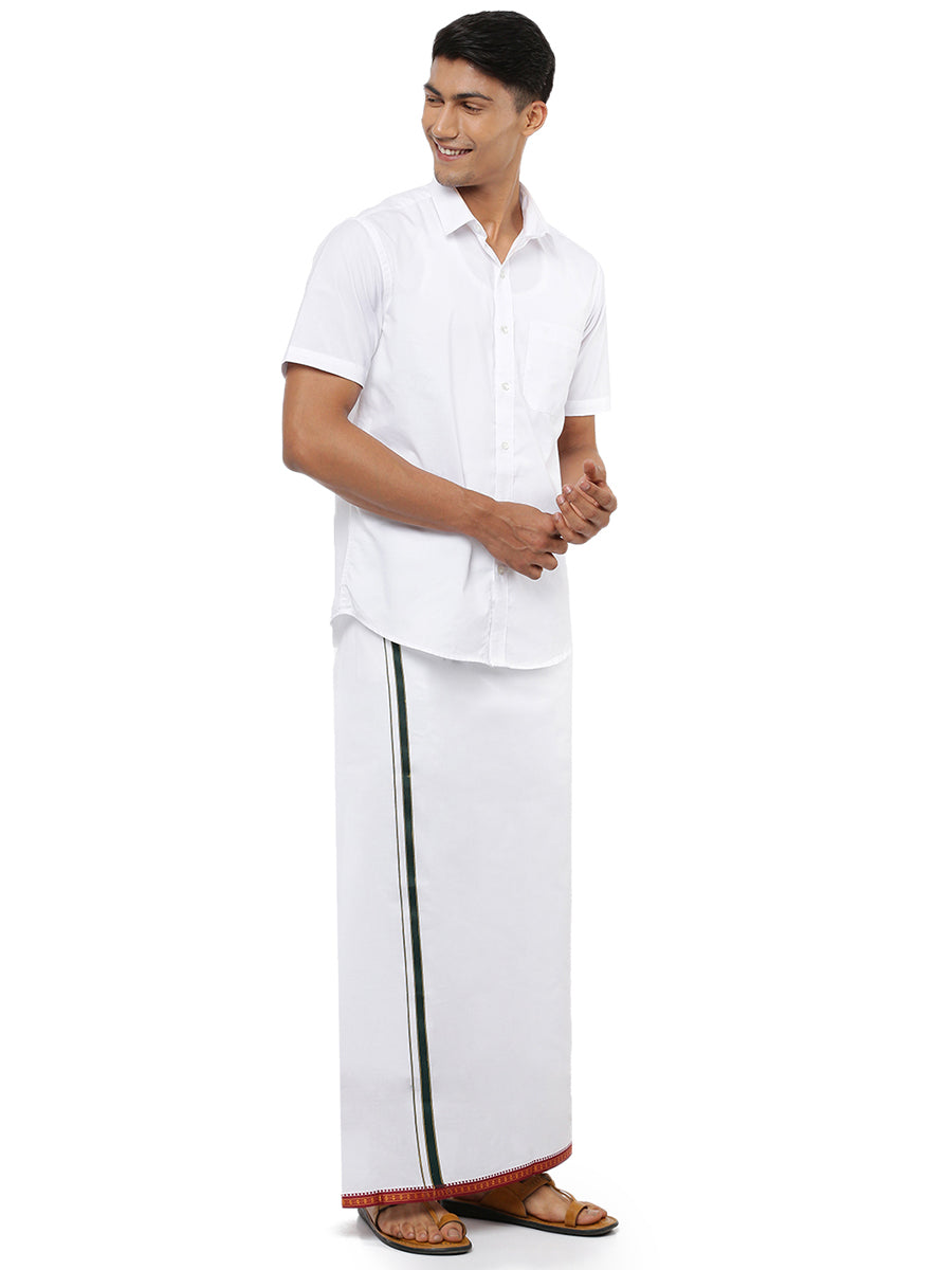 Mens White Dhoti With Big Border Mercury-Side view