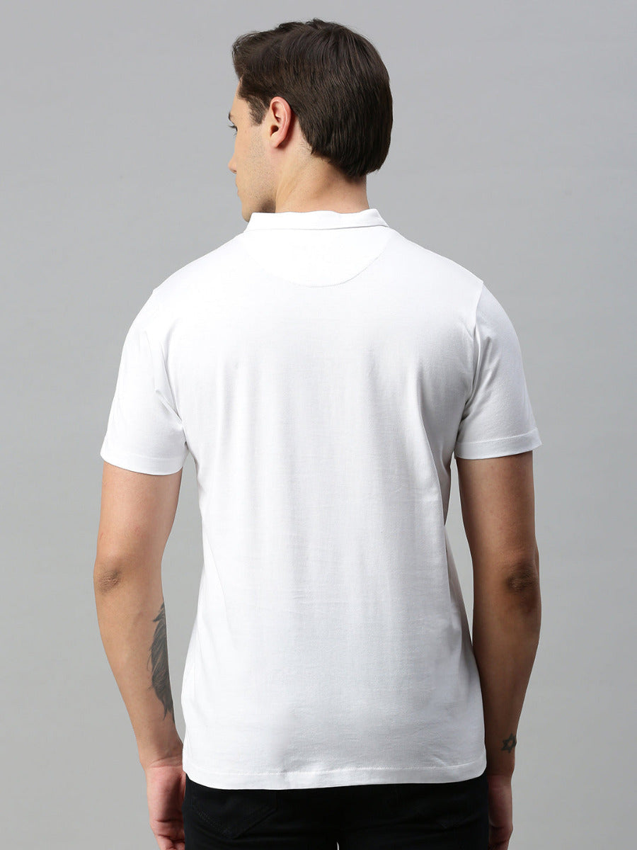 Mens White Smart Fit Mandarin Collar T-shirt MM2-Back view