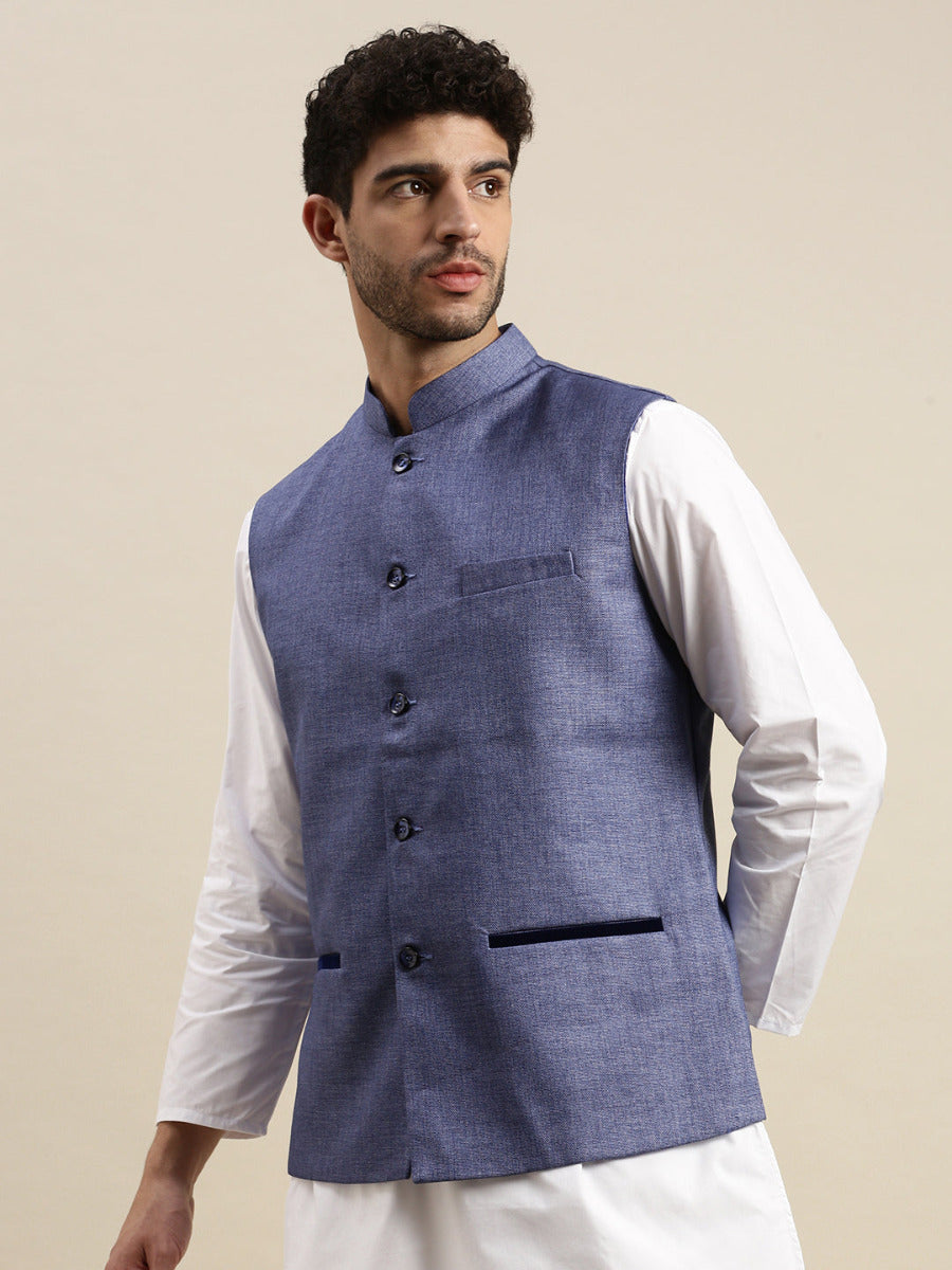 Mens Nehru Jacket Blue DB2-Side view