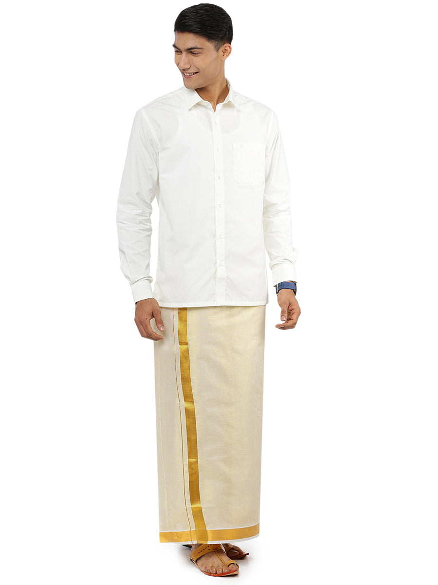 Men Tissue Single Layer Dhoti with 1 1/2" Gold Jari Border TG