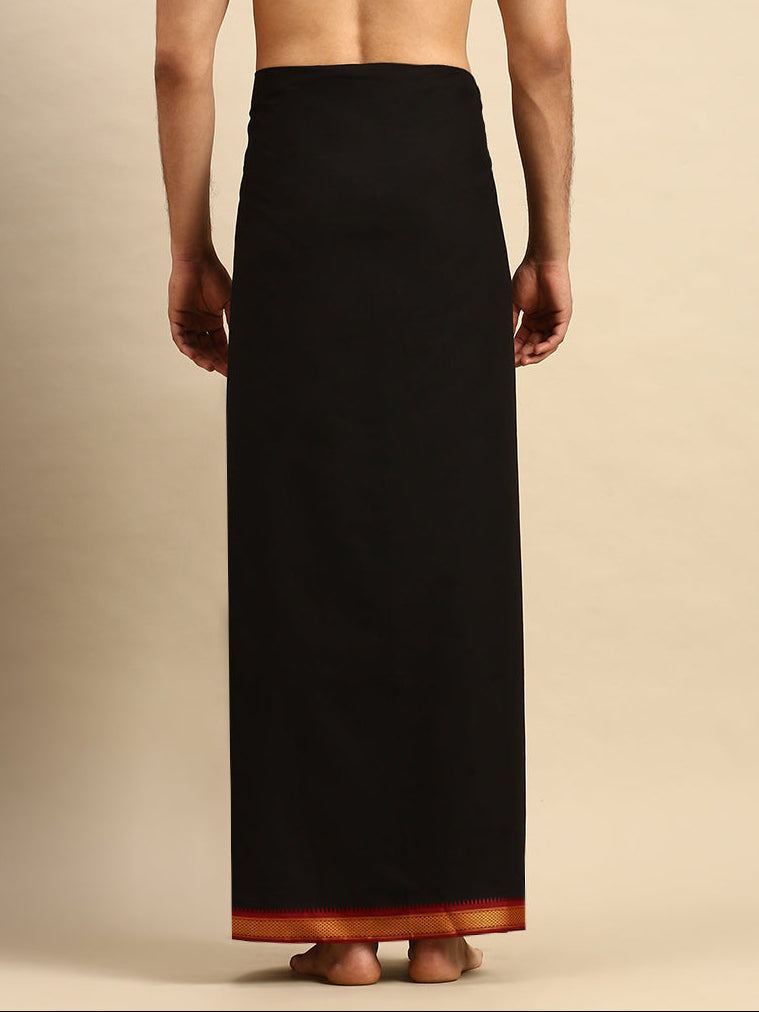 Men 100% Cotton Single Layer Black Dhoti with Mayilkhan Border Brindhavan