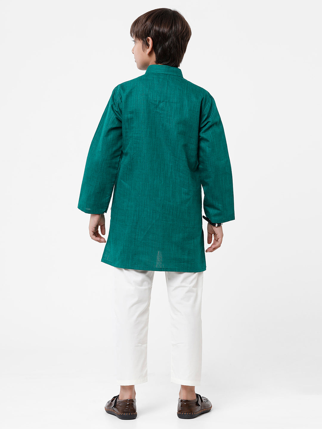 Boys Kurta Pyjama Set British Green-Back view