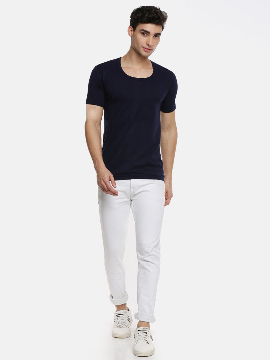 Mens Fine Cotton Color Sleeve Banian RNS Sukra (2 PCs Pack)-Full view blue