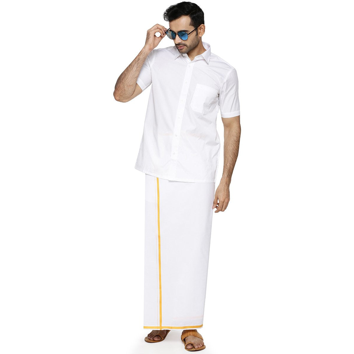 Mens Cotton White Shirt Half Sleeves Plus Size Royal Cotton -Full view
