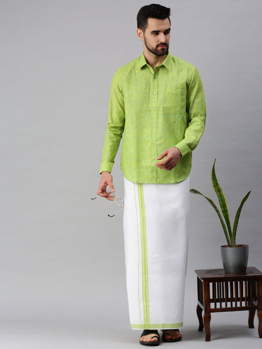Mens Matching Border Dhoti & Full Sleeves Shirt Set Trendy CC4-Full view