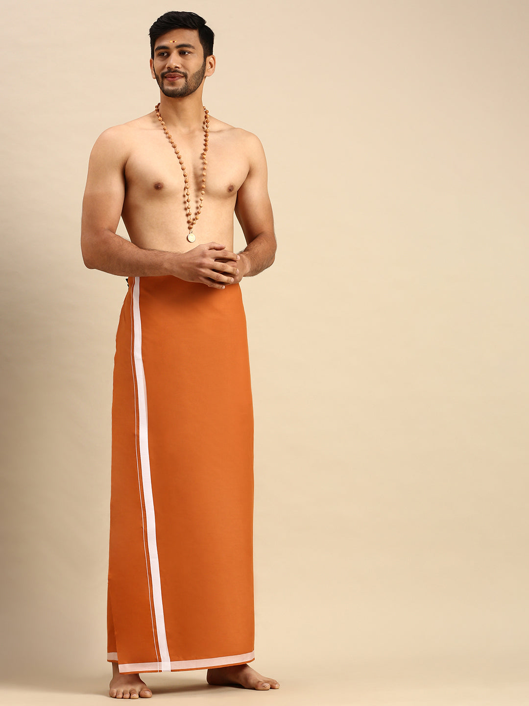 Men Cotton Blend Single Layer Kaavi Dhoti with Big Border Rishi