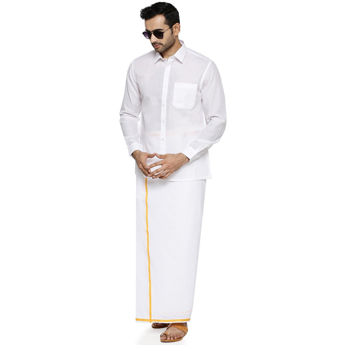 Mens Cotton Mixed White Shirt Full Sleeves Nanow -Full view