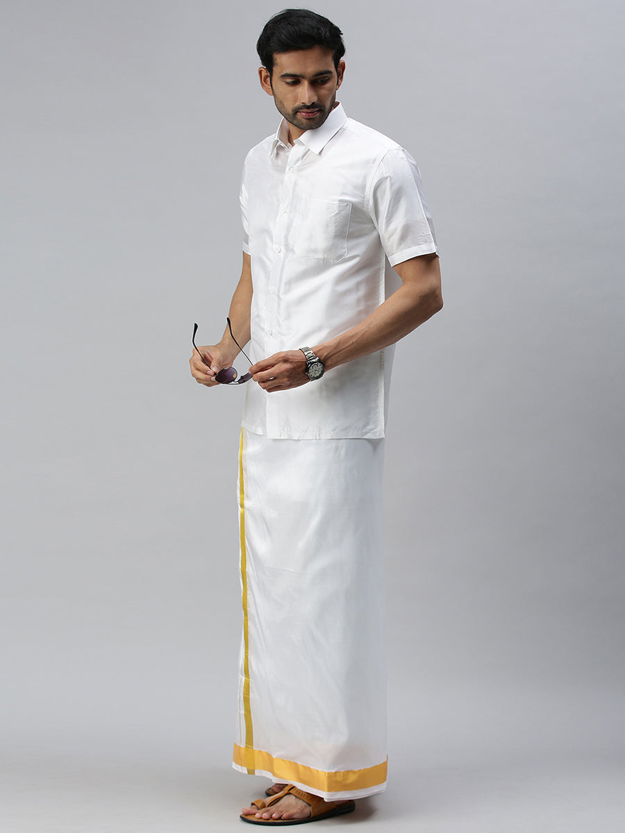 Mens Pure Silk White Shirt Half Sleeves Silk Mark-Full view