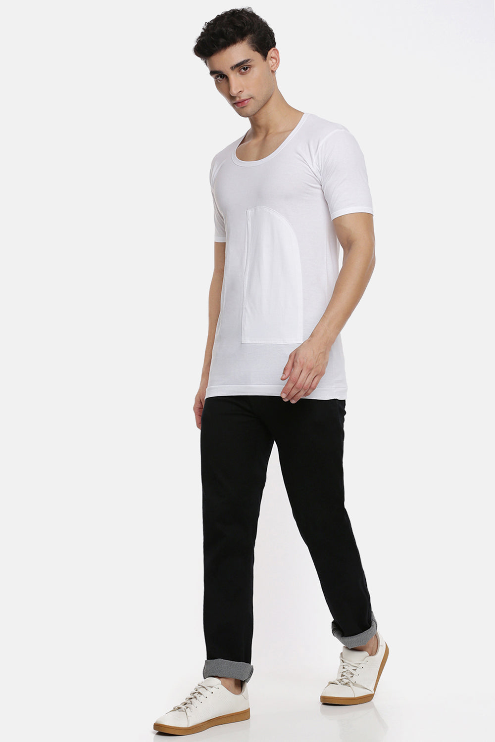 Mens Fine Cotton White Pocket Banian RNS Sukra (2 PCs Pack)-Full view