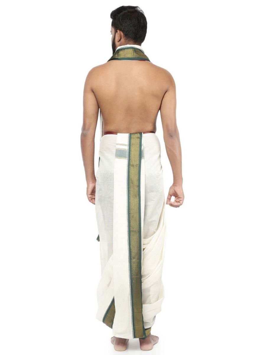 Mens Panchakacham Dhoti with Angavasthram 10 khan Jaripet Kora-Back view