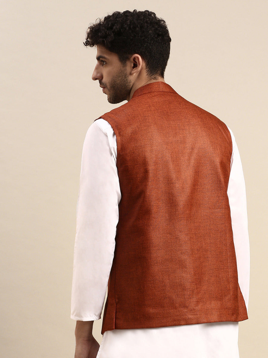 Mens Ethnic Jacket Brown DW7-Backview