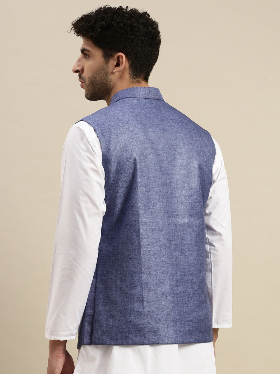 Mens Nehru Jacket Blue DB2-Back view