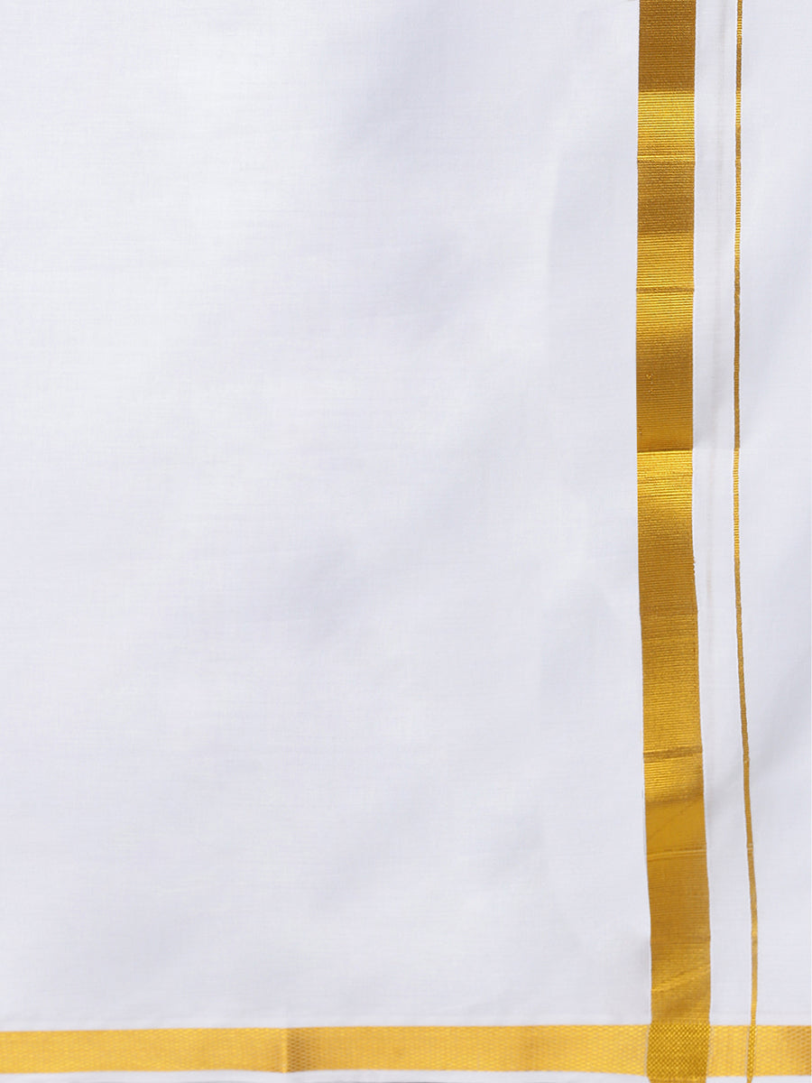 Men 100% Cotton Single Layer White Dhoti with 3/4" Gold Jari Border Agal 2.25m