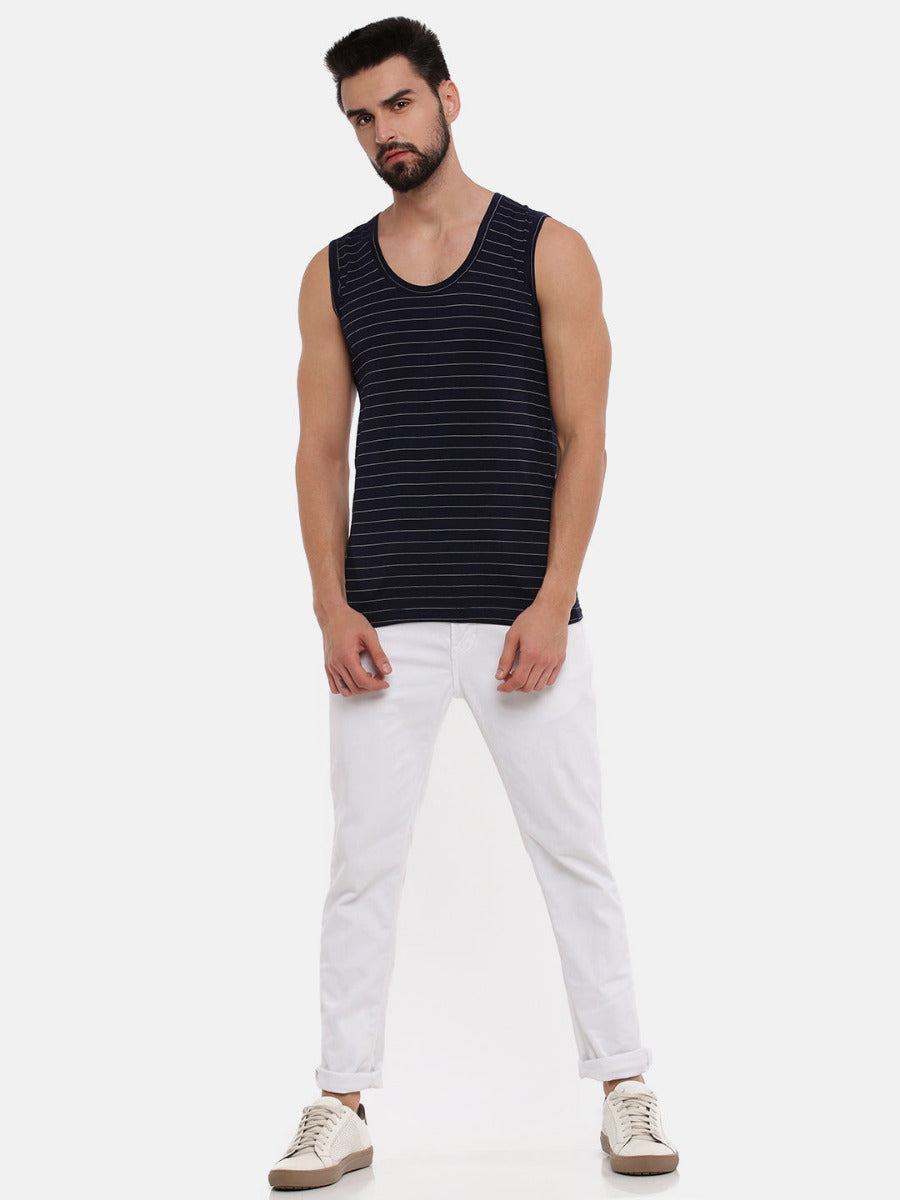 Combed Cotton  Colour Win Striped Banian ( 2 Pcs Pack )-Front view