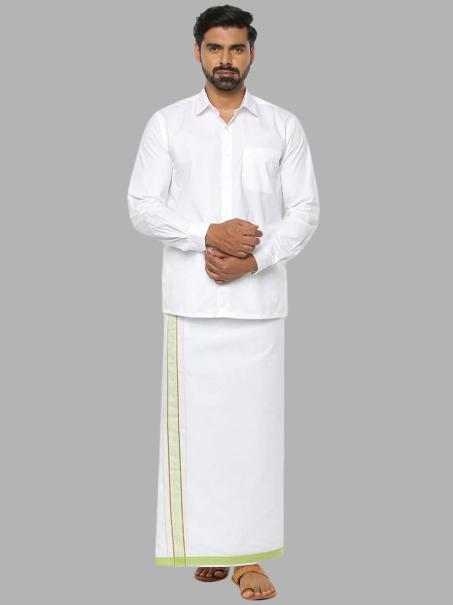 Men Cotton Blend Single Layer White Dhoti with Fancy Jari Border HW06