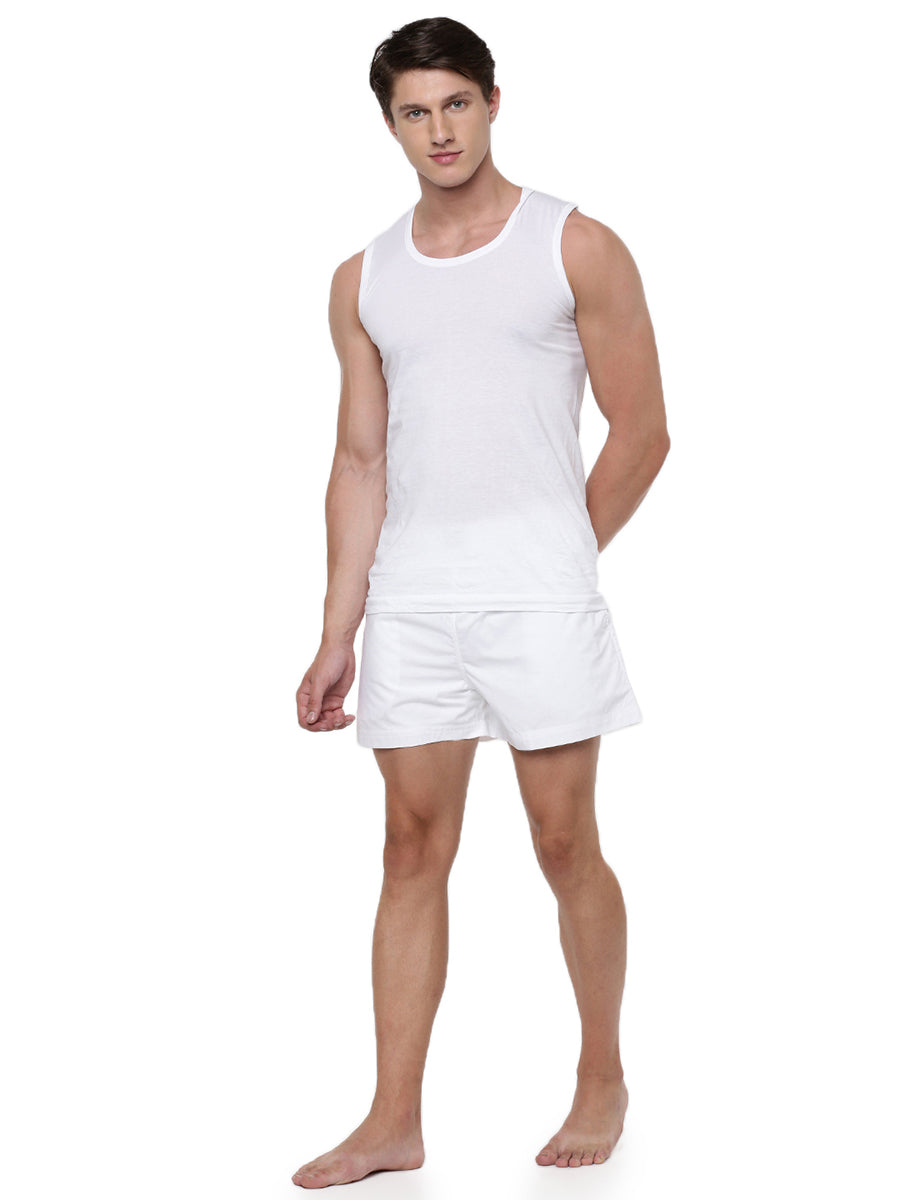 Mens White Dhoti Wear 2 in 1 Shorts with Knitted Breif French Draw-Front view
