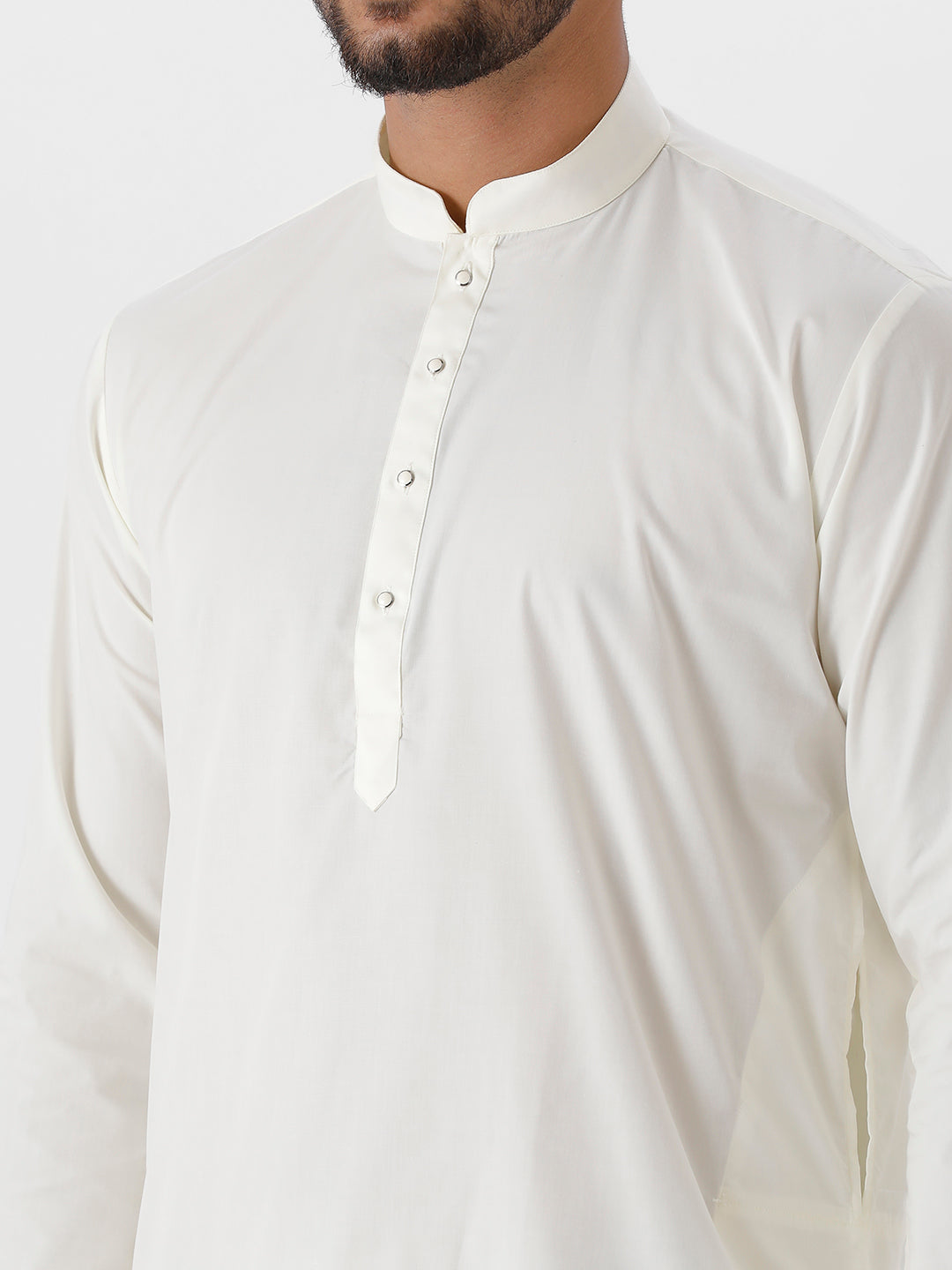 Mens Cream Colour Full Sleeve Medium Length Kurta-Front view