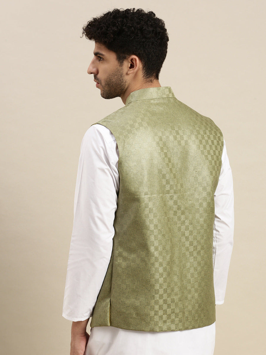 Mens Ethnic Jacket Olive Green DD8-Back view