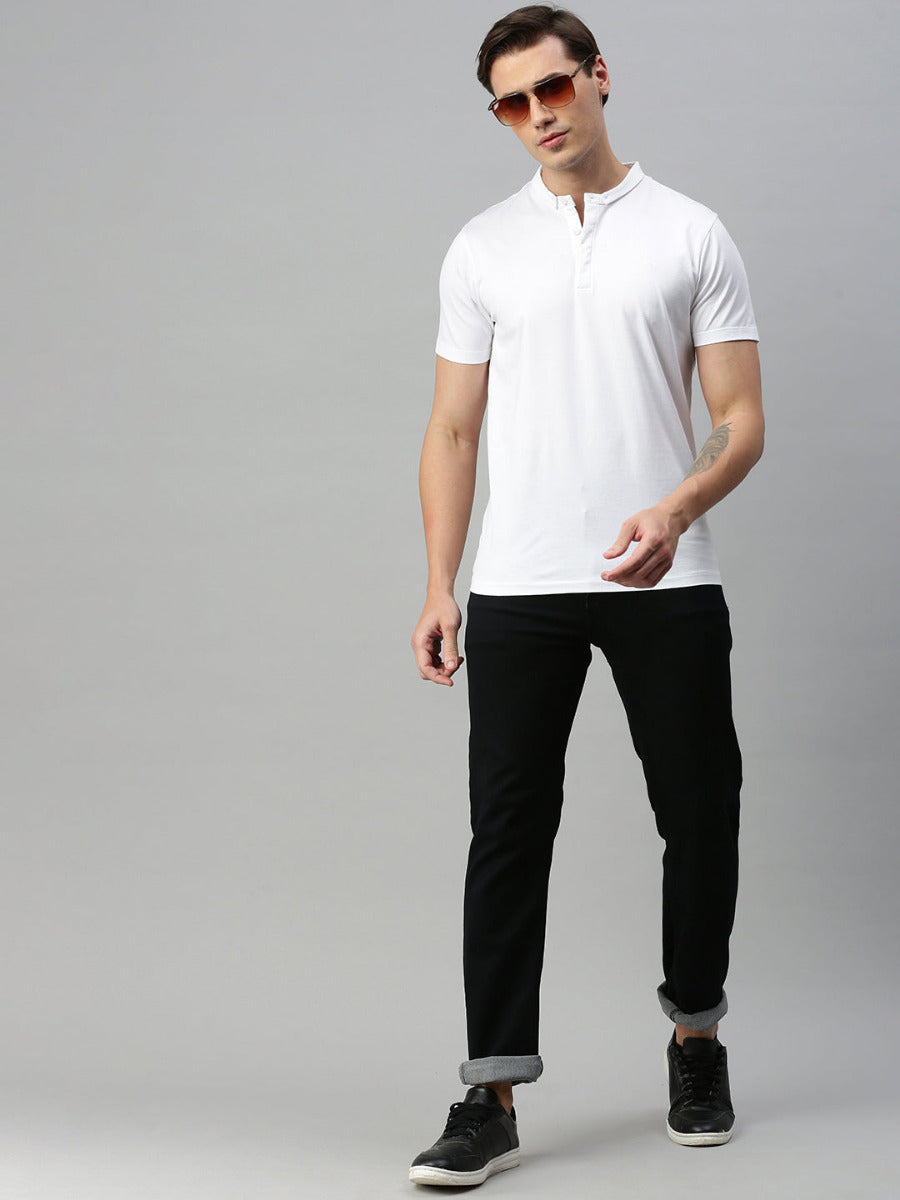 Mens White Smart Fit Mandarin Collar T-shirt MM2-full view
