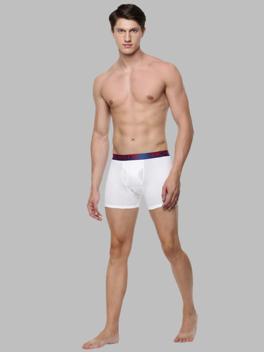 Mens Snug Fit Soft Combed 1 * 1 Rib Outer Elastic Solid White Trunks Acoste 1013 (2 PCs Combo Pack)-Side view